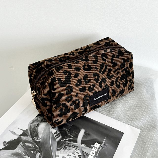 Large Women Leopard Cosmetic Bag Box Shaped Zipper Make Up Bag Travel Washing Makeup Organizer Beauty Case