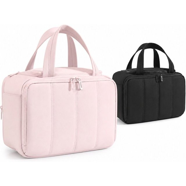 Large Capacity Travel Toiletry Bag Puffy Design Adjustable Dividers Cosmetic Bag Dry-wet Separation Multi-Compartments