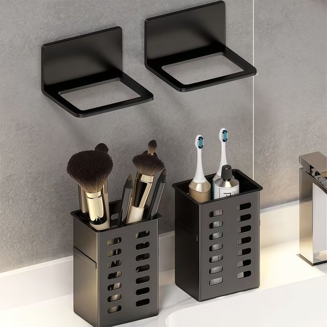 Multi Functional Wall Mounted Storage Box, No Need for Punching, Can Store Toothbrushes and Stationery, A Neat Desktop Helper