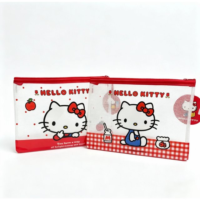 New 2pcs Cute Anime Cat Grid File Bag, Waterproof PVC Storage Bag, Portable Stationery, Makeup, Travel Storage Bag
