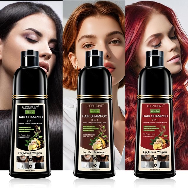 200ml 3 In 1 Natural Herbal Hair Dye Shampoo Black Dark Brown Cover Gray Deep Nourishing Fast Hair Coloring Cream for women Men
