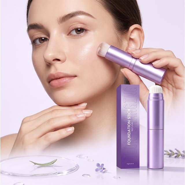 2-In-1 Color Changing Foundation Stick With Brush,Long Lasting Flawless Hydrating Lightweight Concealer Stick For All Skin Types