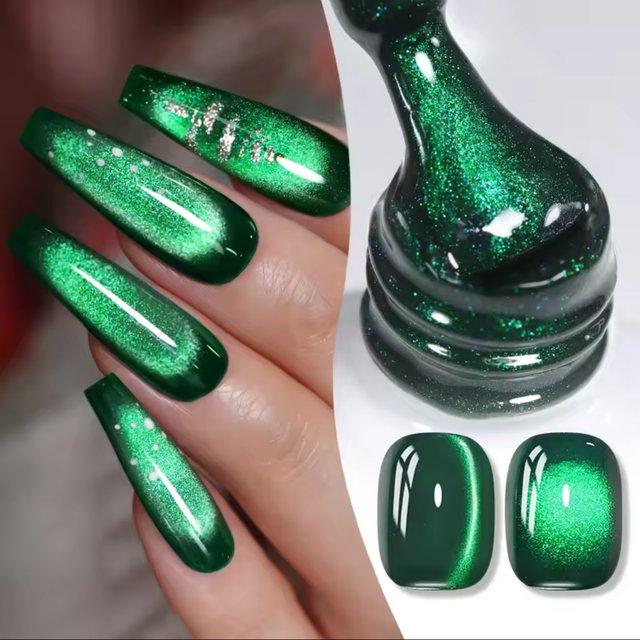 MIANEL 10ML Winter Whitening Green Cat Eye Gel Nail Polish 2026 New Senior Green Light Glass Bead Cat Magnetic Gel Polish