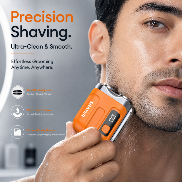 USB Rechargeable Portable Razor with Digital Display for Outdoor Travel Beard Scrape Clean Removal Double Blade Electric Shaver