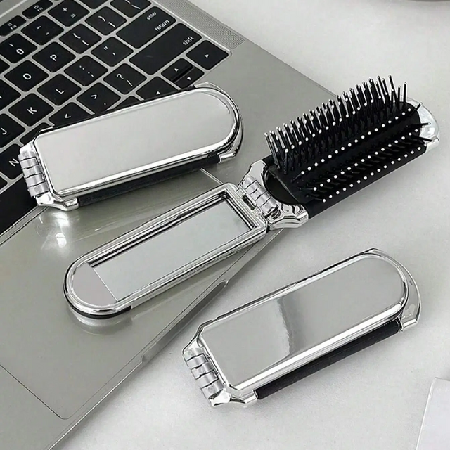 Folding Mini Hair Combs with Mirror For Travel Hair Styling Tools Cartoon Hairbrush Head Massage Anti-Static Brushes Mirrors
