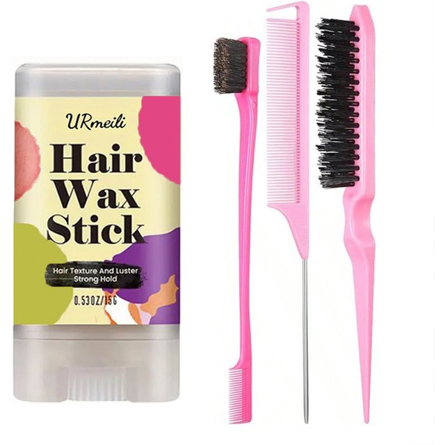 Hair Wax Stick, With Slick Back Hair Brush Set, Long Lasting Hair Wax Stick For Hair, Teasing Brush For Hair Styling