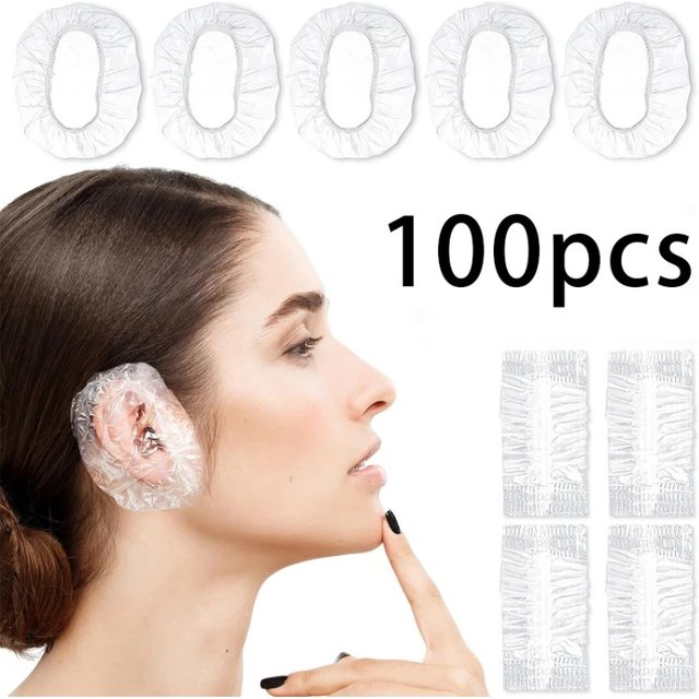 100pcs Disposable Earmuffs Waterproof Hair Dyeing, Bathing, Beauty Shampoo Sheath, Ear Hole Water-proof Earmuffs Barber Supplies