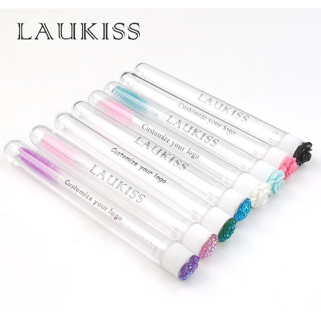 Customized Logo sticker 100pcs Eyebrow Brush Tube Reusable Eyelash Brush Tube Dust-Proof Mascara Sticks Applicators Makeup Brush