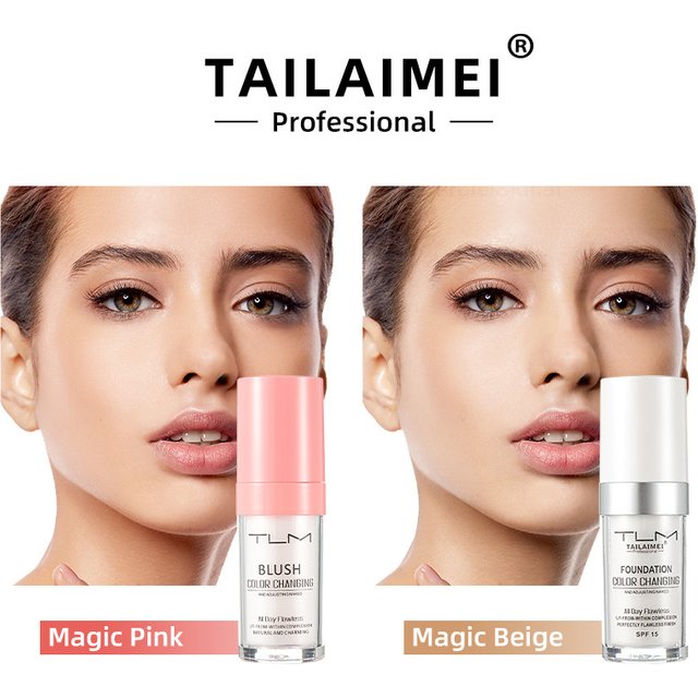 Foundation/Blush Color Changing Liquid Foundation Longlasting Oil-control Waterproof Flawless Base Face Makeup for Full Cover