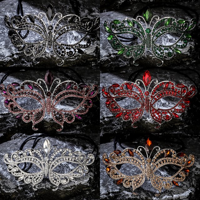 Luxury Rhinestone Fashion Butterfly Alloy Mask Halloween Masquerade Jewelry Sexy Women Half Face Mask For Princess Party