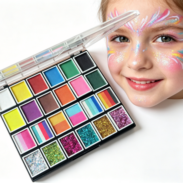 24 Colors Chunky Glitter Face Body Oil Based Sequin Face Paint Palette Lips Nails Hairs Makeup Shimmer Body Glitter Primer Gel