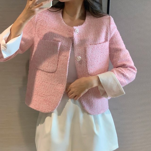 Printemps automne luxe mode parfumé Tweed costume veste courte femmes haut vestes en laine