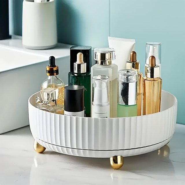 1pc 360 Degree Rotating Cosmetic Storage Box, Large Capacity Makeup Organizer, Plastic Round Skin Care Products Display Case