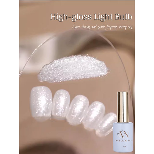 MIANEL 12ML Milk White Glitter Gel Nail Polish High Gloss Light Bulb Fine Glitter Powder Nail Polish 2026 White Nails 1-12PCS