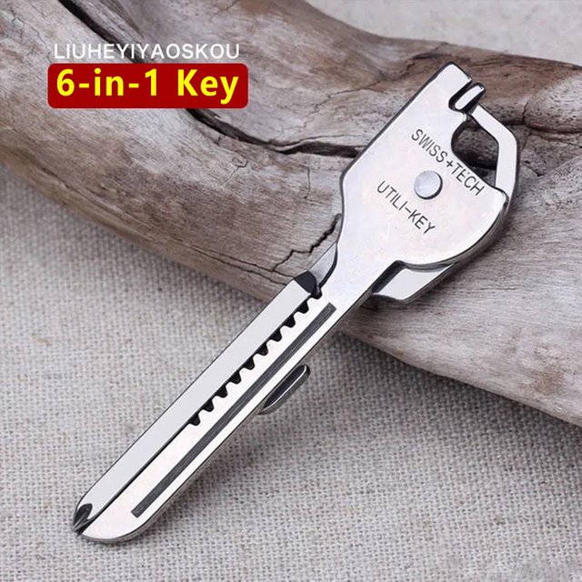 6 en 1 EDC multi-outils clé en métal utilitaire porte-clés pendentif nouveauté coupe-poche Mini