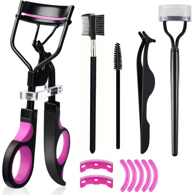 Portable Eyelash Tool Set for women with Replacement Pads - Eyelashes Curling Tweezers Clips Mascara Wands Brush Makeup Tool Kit
