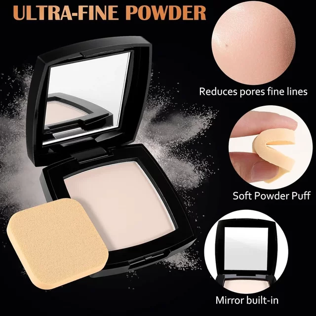 Transparent Cover Setting Powder Compact Lightweight Natural No Smudge Oil Control Concealer Long-wear Flawless for women Girls