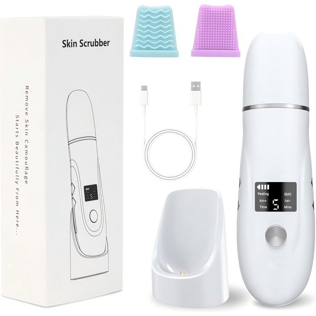 Rechargeable Skin Scrubber 4 in 1 EMS Facial Spatula Blackhead Removal Tool Pore Cleaner for Deep Cleansing Gift for men Women