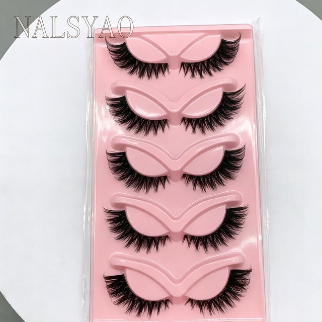 Hot Selling Makeup 5 Pairs Cat Eye Lashes Faux False Eyelashes Dramatic Volume Strip Lashes Eyelash Extension Supplies Make Up
