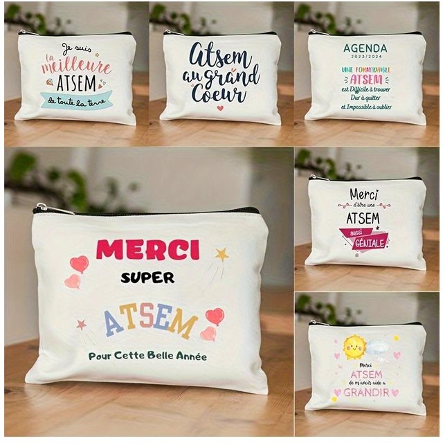 "I Am the Best Atsem in the World" French Pattern Cosmetic Bag Suitable Atsem Graduates Zippered Travel Organizer French Bag