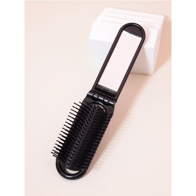 1pc Folding Travel Mirror Hair Brush, Portable Mini Massage Hair Brush, Suitable for Outings, Special for Real Hair Wigs