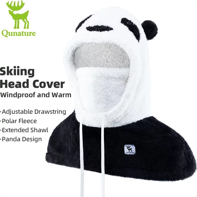 Qunature Parent-child Panda Ski Headgear Balaclava Soft Thermal Fleece Full Face Mask Winter Keep Warm Hood Scarf Neck Collar