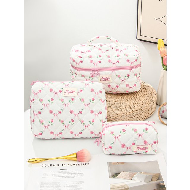 1/3PCS Floral Pattern Makeup Bag Set, Large Capacity Cosmetic Storage Bag, Zipper Makeup Organizer Pouch, Versatile Storage Bag