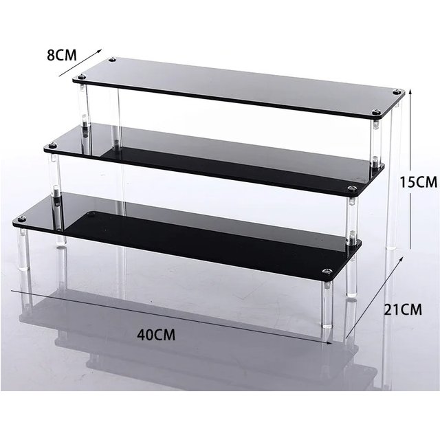 Black 1-5 Tier Acrylic Display Stand Clear Display Riser Rack for Cupcake Perfume Doll Décor Organizer Amiibo Funko POP Figures