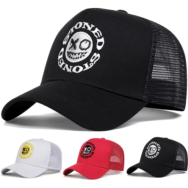 Unisex STONED Smiley Face Embroidery Baseball Net Caps Spring and Summer Outdoor Adjustable Casual Hats Sunscreen Hat Sports Cap