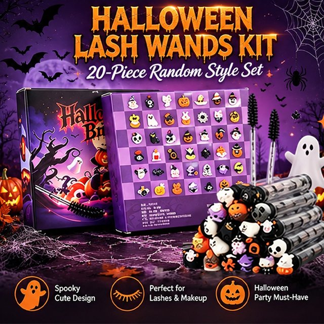 Lot de 20 brosses à cils Halloween avec tubes imprimés effrayants, applicateurs de mascara anti-poussière, extensions de cils, cadeaux de maquillage, faveurs de fête