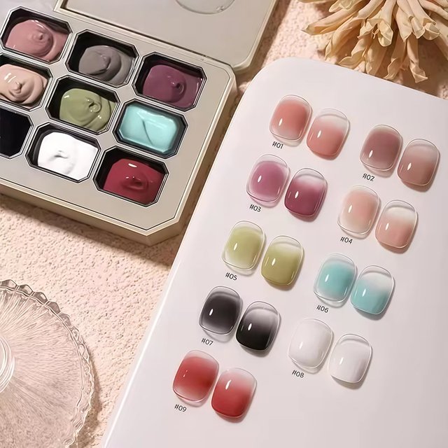 9-Color Solid Gradient High-Saturation Blush Nail Polish, French Manicure Gel, Suitable for Nail Technicians and Beginners.