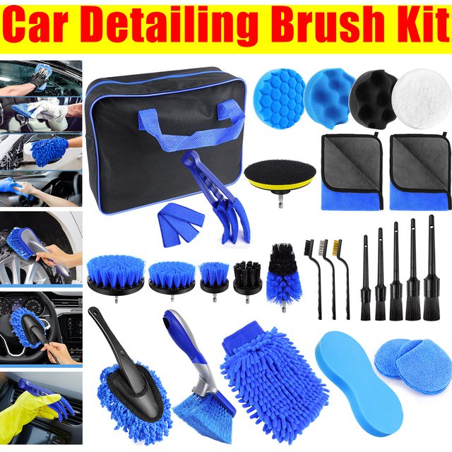 VickyHome 29pcs Car Cleaning Kit Wheels/Interior/Exterior/Leather/Dashboard/Vent Car Beauty Tools, Car Care Kit with Storage Bag