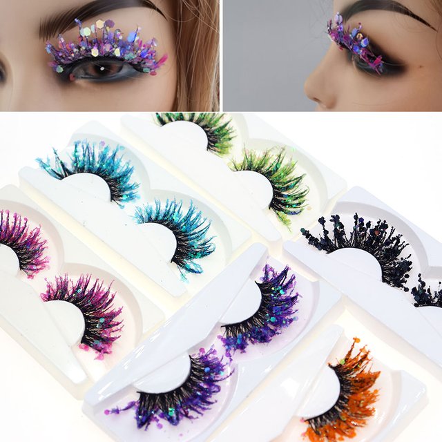 1 Pair Halloween Style Dreamy Sequins Glitter False Eyelashes Whole Strip Fluffy DIY Lashes Cosplay Stage Eye Makeup