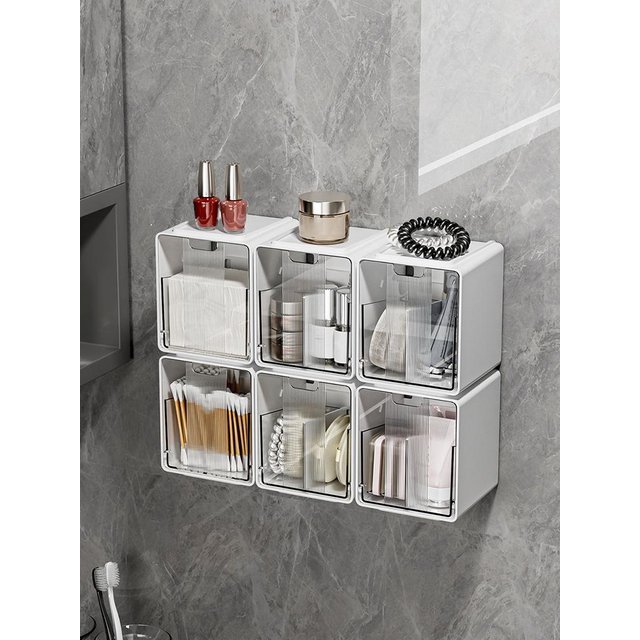 Transparent Bathroom Cotton Stick Makeup Cotton Bathroom Pull-Out Storage Drawer Style Storage Box Under The Mirror Cabinet