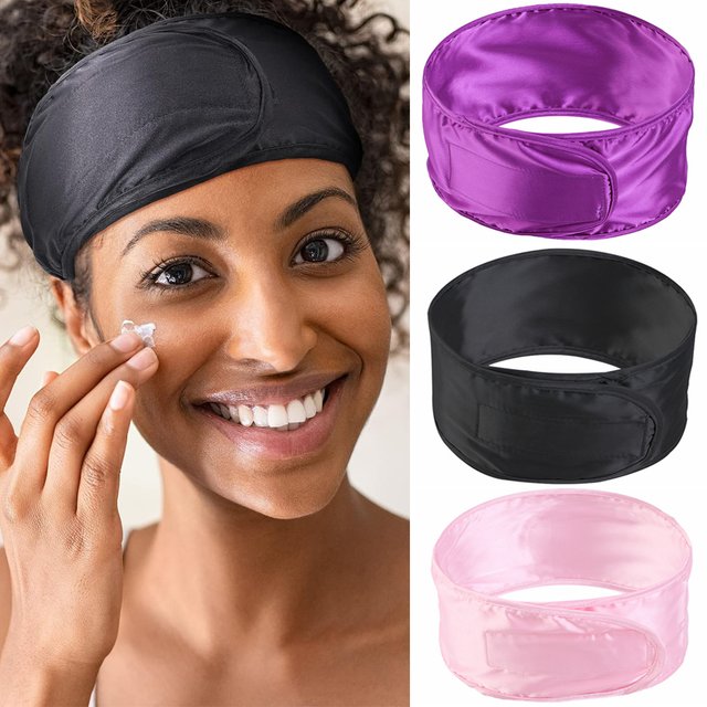 Bandeau de sauna facial en satin soyeux réglable pour femme, SPA, bain, maquillage, lavage du