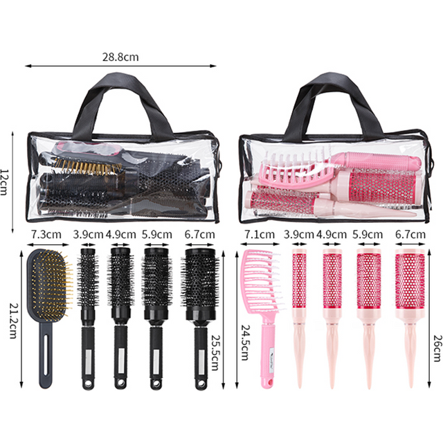 5pcs/set Detangling Hairbrush Handle Round Rolling Brush Nylon Bristle Barrel Rat Tail Hair Curling Salon Beauty Styling Tools