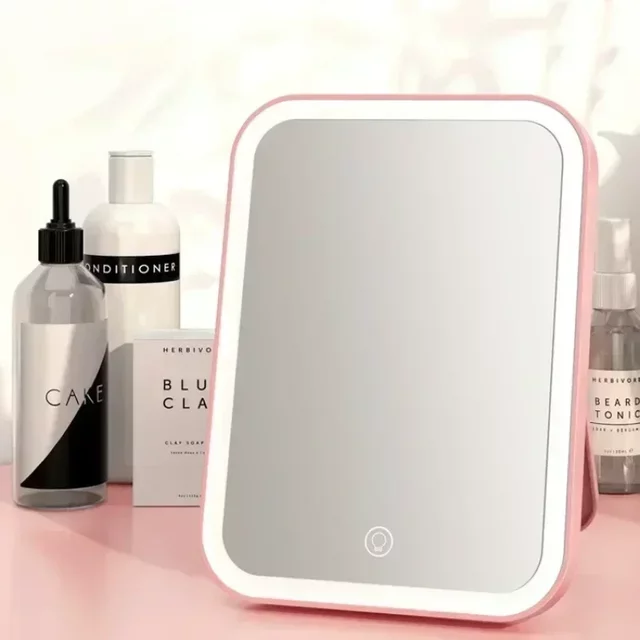 LED Makeup Mirror with Touch Screen Dimming and USB Charging, Portable Vanity Mirror with Lights for Makeup