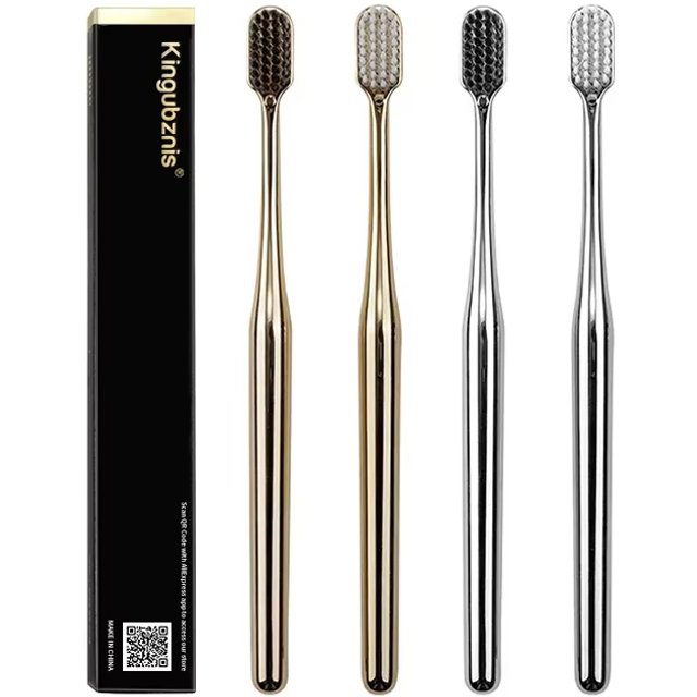 Kingubznis Luxury Toothbrush Gold Silver Tooth Brush Adult Dental Brushes Middle Hard Bristles Elegance Shining Toothbrushes