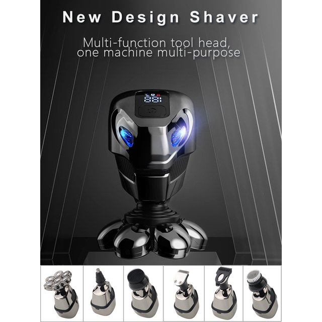 5-IN-1 Rechargeable Bald Head Electric Shaver for men Floating Blade Head Beard Nose Ear Hair Trimmer Razor Clipper Facial Brush