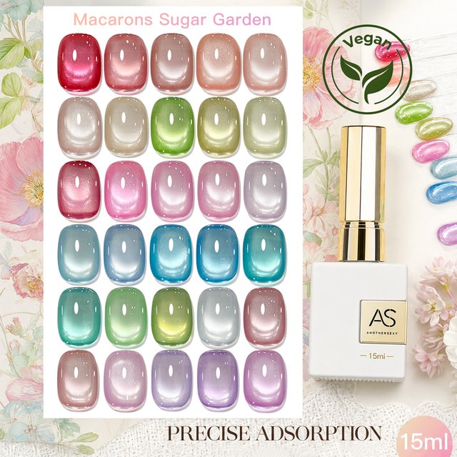 AS 15ml TPO-freier Ultra Cat Eye Nagellack Macaron Frühling Soak-Off UV LED Langanhaltender Glitzer Hellgrüner Gel-Lack