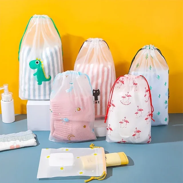 3pcs/set Cartoon Printing Drawstring Swimming Storage Bag Sports Travel Clothes Underwear Shoes Cosmetic Waterproof Organizer
