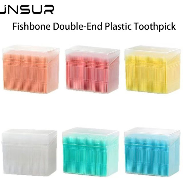 JNSUR 1100Pcs Disposable Fishbone Double-End Plastic Toothpick Box Portable Interdental Cleaner For Home Oral Care Interdental