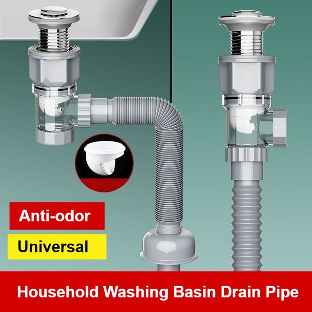Universal Flexible Sink Drain Pipe Set Retractable Deodorant Drainage Tube Basin Installation Bathroom Accessories Gray