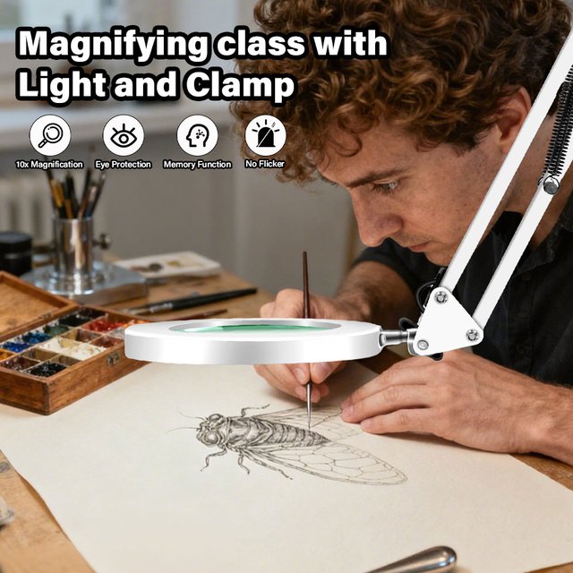 New 3 Section Extra-long swing Magnifying Glass Lamp with 3Color Adjust LED Lights for Soldering Iron Repair/Skincare Beauty