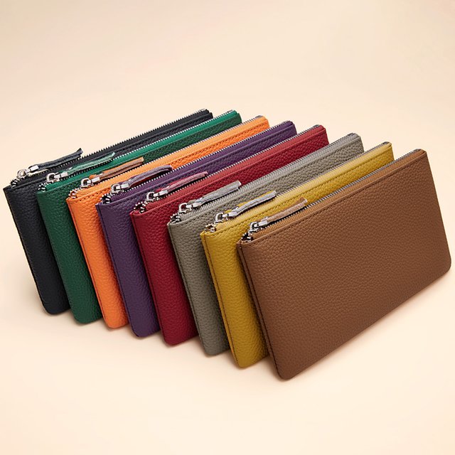 Zipper-Pull Genuine Leather Long Wallet with Passport and Driver's License Holder, Earphone Case, and Makeup Pouch