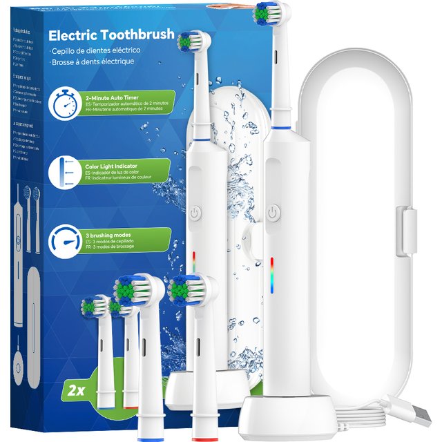 Smart Wireless Charging Rotating Electric Toothbrush, 3 Modes Rechargeable Rotary Toothbrush Compatible with Oral B Brush Heads