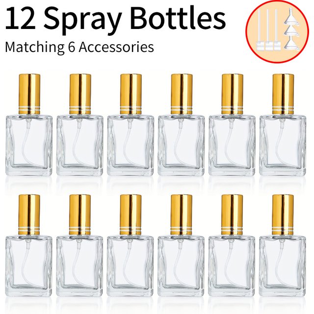 Flacon pulvérisateur de parfum transparent de 15ml, 12 pièces + 6 accessoires, comprenant 12 flacons pulvérisateurs, 3 entonnoirs et 3 artefacts sous-emballage