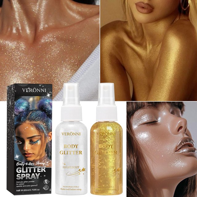 Glitter Hair Shimmer Spray,Multi-Purpose Body & Face Fine Mist Body Glow Body Highlighter Flakes Face,Body Hair Spray Makeup