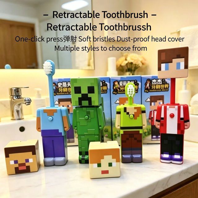 Hot sale## Anime world Scalable Toothbrush Cute M-C Figures Transformable Soft Bristled Toothbrush Fine Bristled Gifts