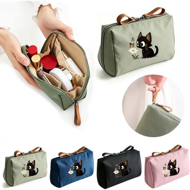 2026 Cute Cat Small Solid Color Portable Makeup Bag, Travel Cosmetic Pouch, Storage Organizer For Daily Use Woman Bag